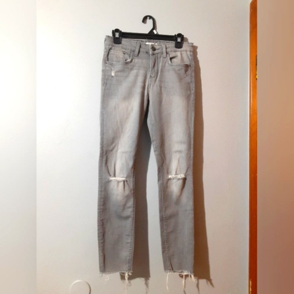 Zara Woman Jeans  Light Gray  Distressed Straight Leg Raw Hem Jeans Size 6